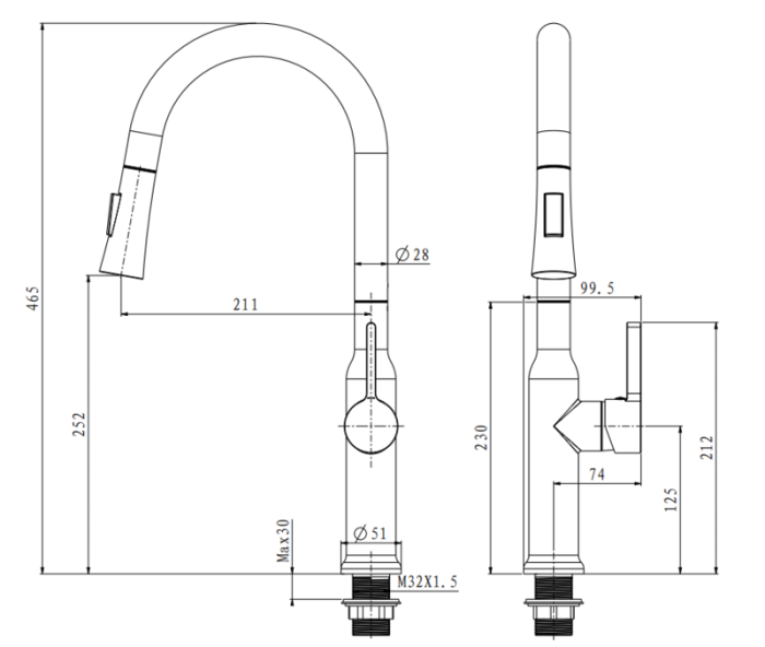 Змішувач для кухні з висувним виливом Mixxus Premium PULL 014 GRAPHITE (MI6959)