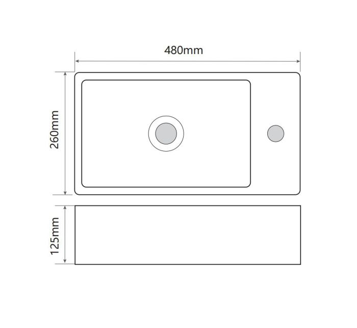 Раковина накладна Mixxus Premium QUADRO-0207 480х260х125mm з отвором під змішувач (MP6503)