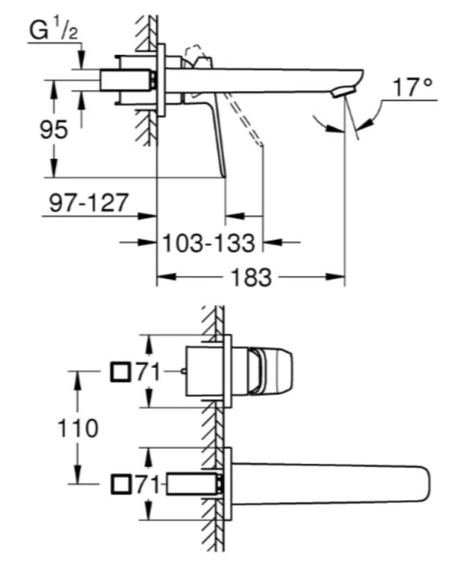 Змішувач для раковини Grohe Cubeo на 2 отвори M-розміру (1017880000)