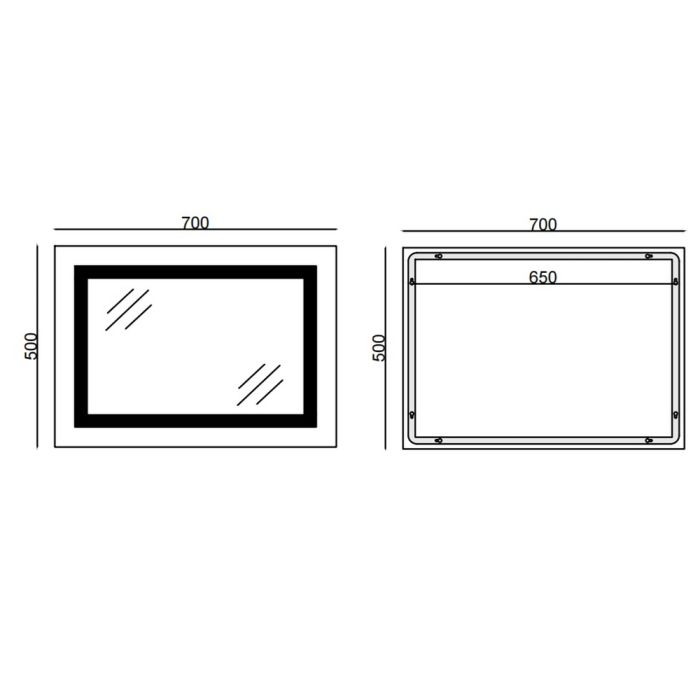 Дзеркало Mixxus WARM MR02-70x50-CASE з Led Touch, Anti-fog, димером, регулятором яскравості, годинником (MI6669)