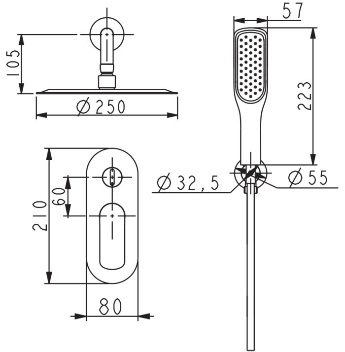 Вбудована душова система Koer KB-62028-01 2 функції (Колір хром) (KR6008)