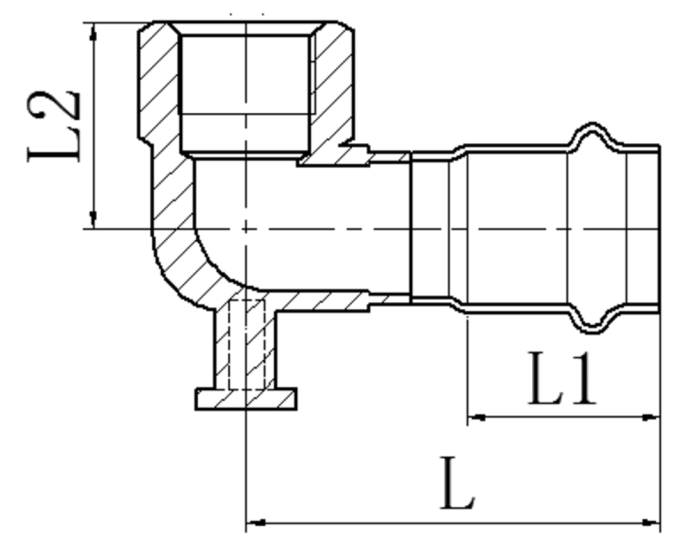 Коліно настінне 90° ВР Koer KQ.V1506F Press-Inox AISI 304 15x1/2" (KR6421)