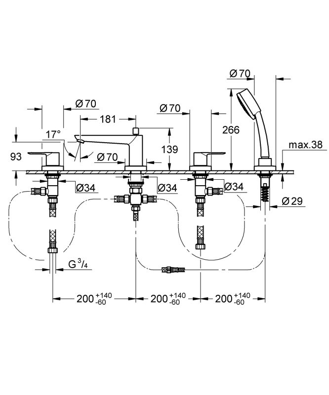 Змішувач на борт ванни на 4 отвори Grohe BauLoop (2511900A)