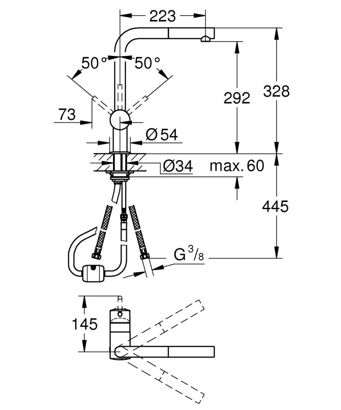 Змішувач для кухні з висувним виливом Grohe Minta (32168000)