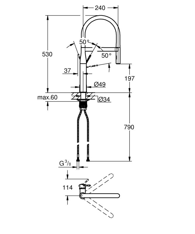 Змішувач для кухні з гнучким виливом Grohe Essence New (30294000)