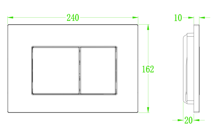 Панель змиву Koer KT-0602-05 240x160x10mm пластикова, кнопка квадратна (колір чорний матовий) (KR5181)