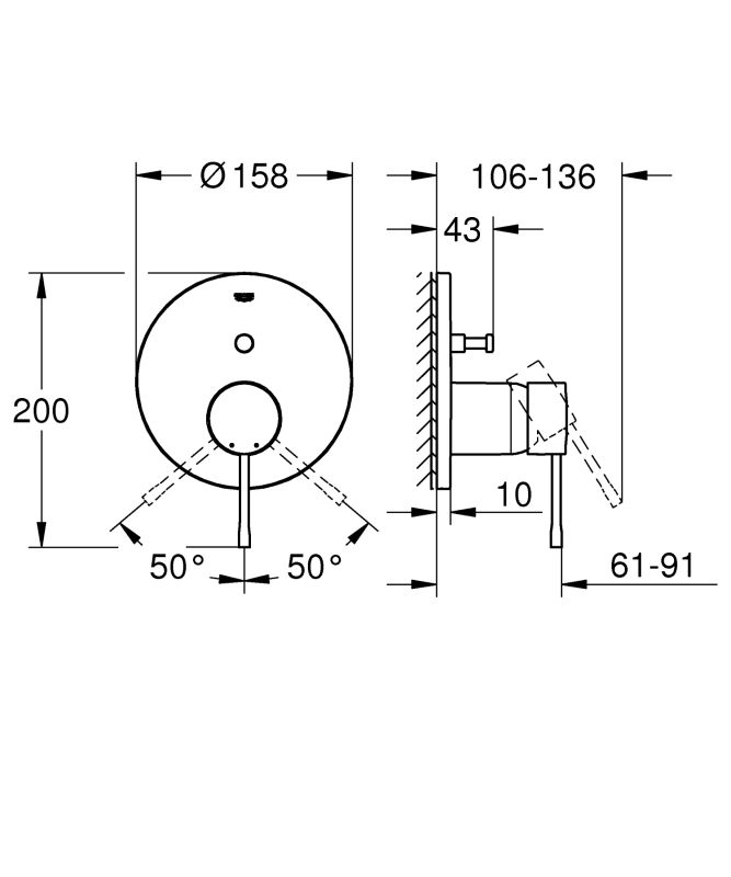 Змішувач прихованого монтажу на 2 споживача Grohe Essence New (24058001)