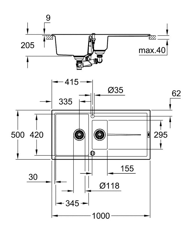Композитна мийка для кухні Grohe K400 (31642AP0)