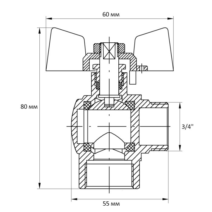 Кран кульовий Koer 3/4" ГШМ кутовий (KR.208) (KR2806)