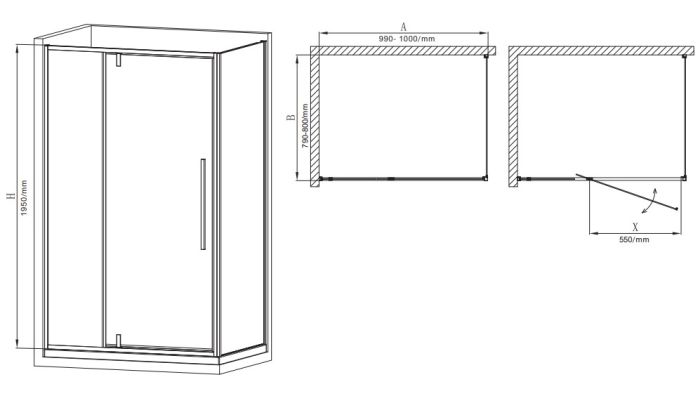 Душова кабіна без піддону Mixxus Premium BEVEL SC01-100x80x195-TR Chrome прозоре скло 6мм (MI6869)