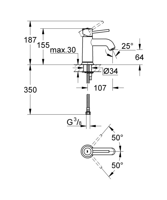 Змішувач для раковини S-розміру Grohe BauClassic (23162000)