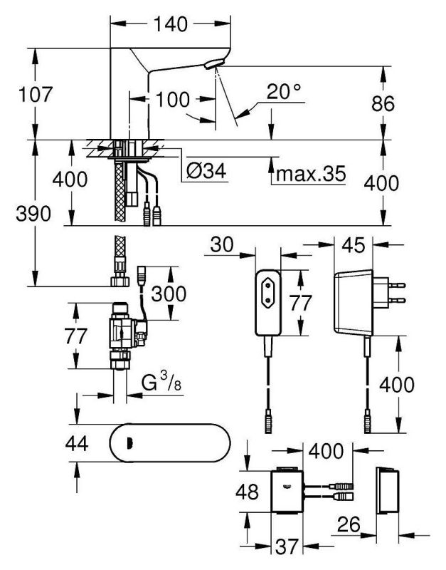 Монокран на одну воду сенсорний Grohe Euroeco Cosmopolitan E Bluetooth (36409000)