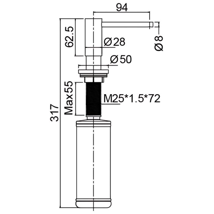 Дозатор для мийного засобу врізний Mixxus DIS-03.SUS Graphite з нерж.сталі SUS304 300 мл (графіт) (MI7156)