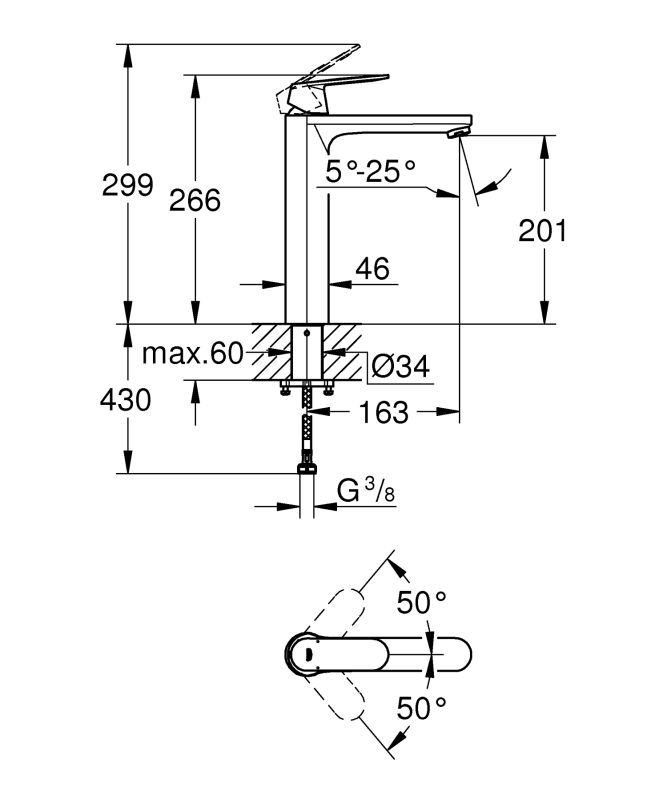 Змішувач на стільницю для раковини XL-розміру Grohe Eurosmart Cosmopolitan (23921000)