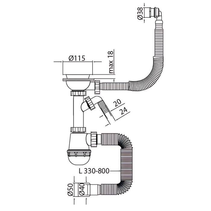 Сифон для кухні Mixxus SK-06-WH 3 1/2"x40 з пластиковою сіткою, відведенням для пральної машини, гнучким круг. переливом (MI8197)
