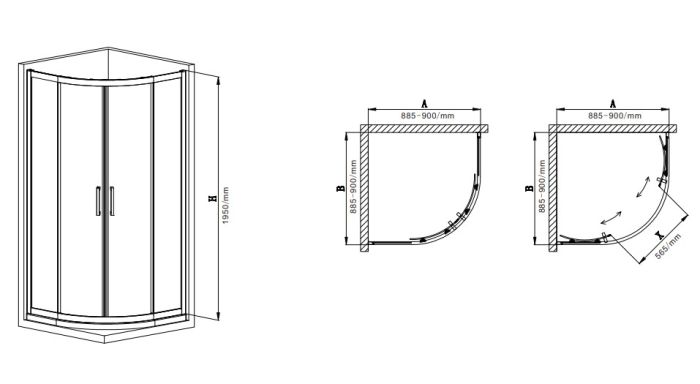 Душова кабіна без піддону Mixxus Premium DIVERSE SC01-90x90x195-TR Black прозоре скло 5мм (MI6860)