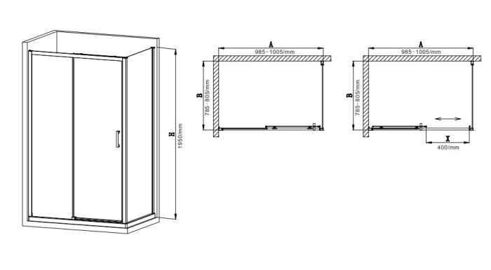 Душова кабіна без піддону Mixxus Premium DIVERSE SC03-100x80x195-TR Black прозоре скло 6мм (MI6866)