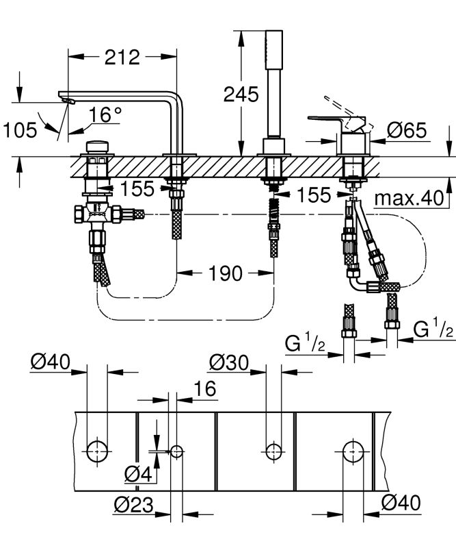 Одноважільний змішувач для ванни на 4 отвори Grohe Lineare (19577001)