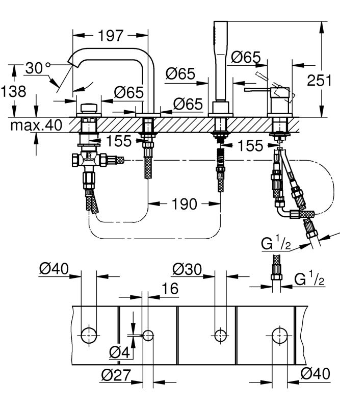 Змішувач на борт ванни на 4 отвори Grohe Essence New (19578001)