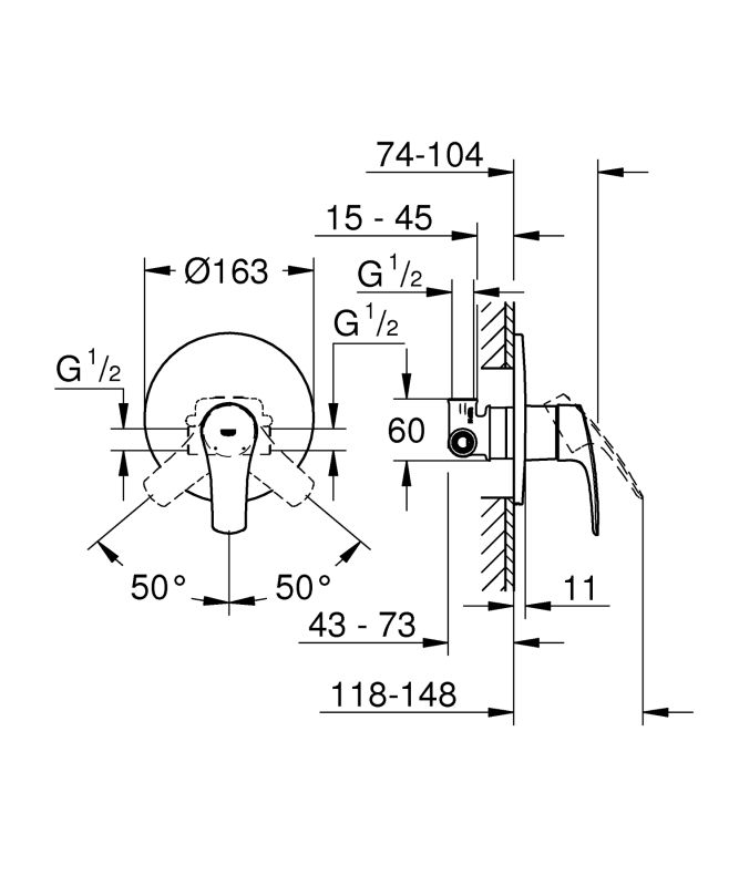 Змішувач прихованого монтажу для 1 споживача Grohe Eurosmart New (33556003)