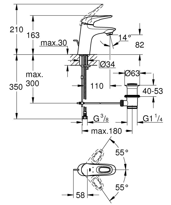 Змішувач для раковини S-розміру Grohe Eurostyle (33558LS3)