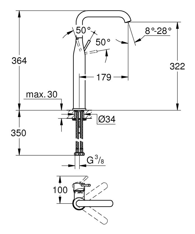 Змішувач на стільницю для раковини XL-розміру Grohe Essence New (32901001)