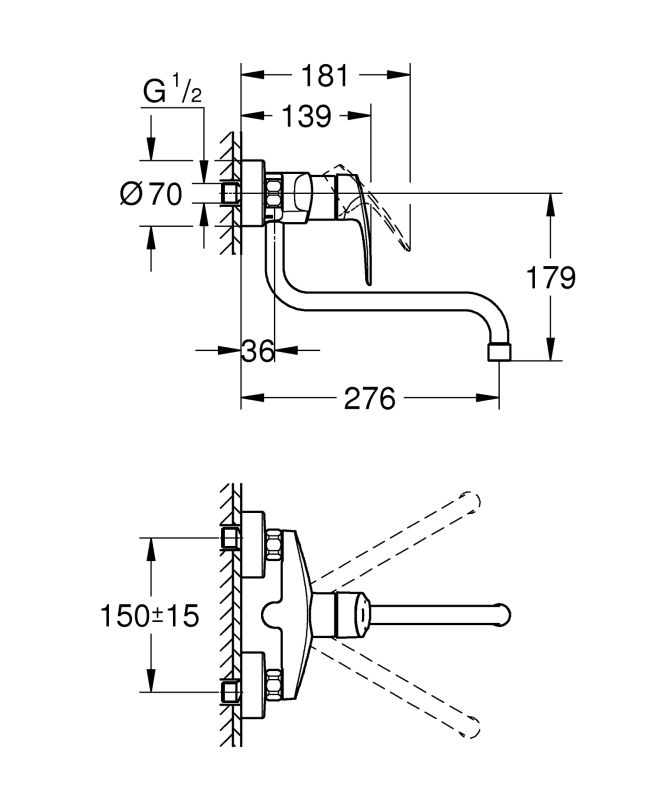 Змішувач для кухні для настінного монтажу Grohe Eurosmart New (32224003)