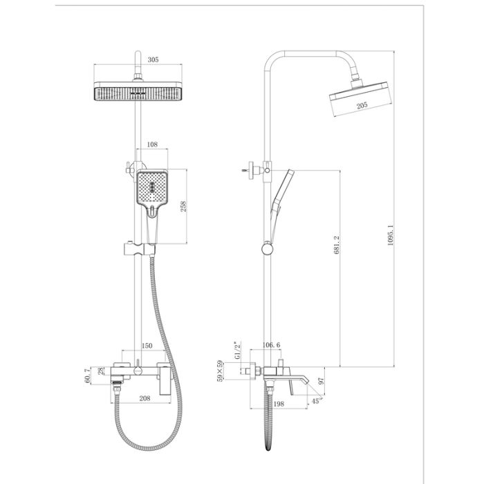 Душова колона зі змішувачем Haiba Gaudi 009-J GRAPHITE (HB9643)
