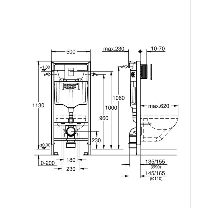 Комплект для унітазу Grohe Rapid SL 3в1, висота інсталяції 1,13 м (39939000)