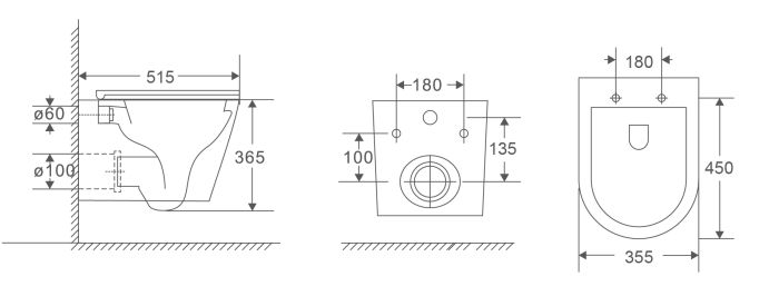 Унітаз підвісний Mixxus Premium Bevel-0301-R 515x355x365mm, система змиву RIMLESS (MP6470)
