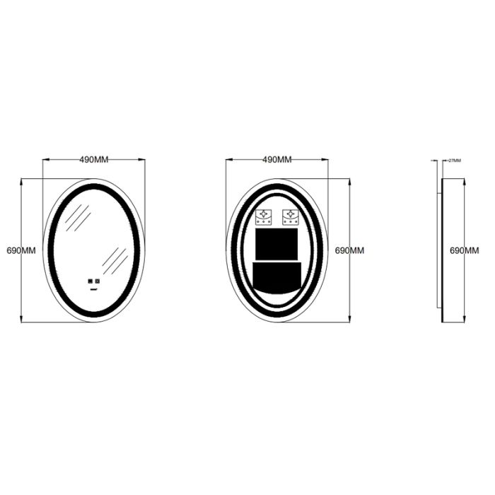 Дзеркало Zerix Fusion MV01-50x70 з LED Touch, Anti-fog, димером, регулятором яскравості (ZX6067)