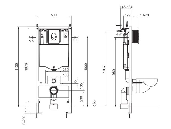 Інсталяція для підвісного унітазу Koer KT-0503-01 500x126x1150mm з панеллю змиву KT-0606-01 хром (KR5347)