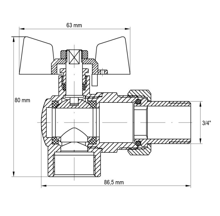 Кран з американкою 3/4" (Koer KR.228.W) кутовий білий (KR0100)