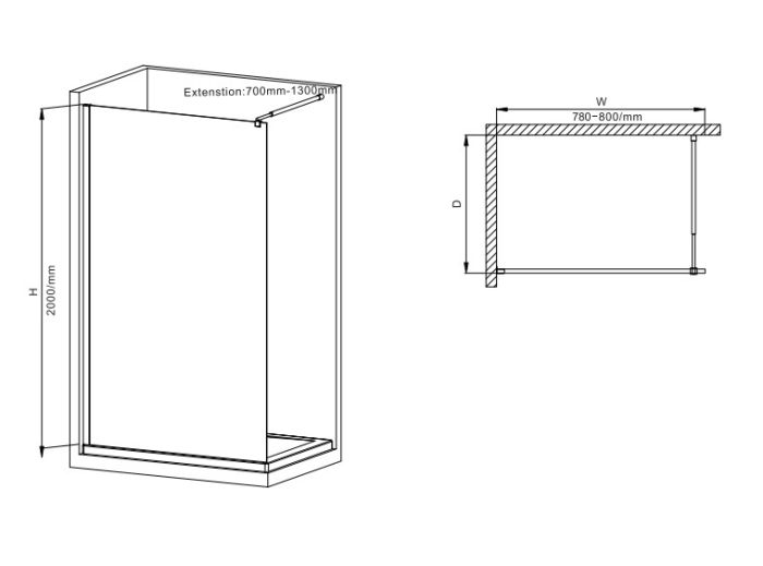 Душова перегородка Mixxus Premium FLAT SP02-80x200-TR Black Walk-In прозоре скло 8мм (MI6854)