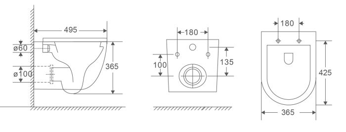 Унітаз підвісний Mixxus Premium Ellipse-0301-R 495x365x365mm, система змиву Rimless (MP6460)