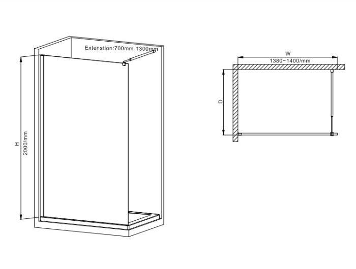 Душова перегородка Mixxus Premium FLAT SP02-140x200-TR Black Walk-In прозоре скло 8мм (MI6858)