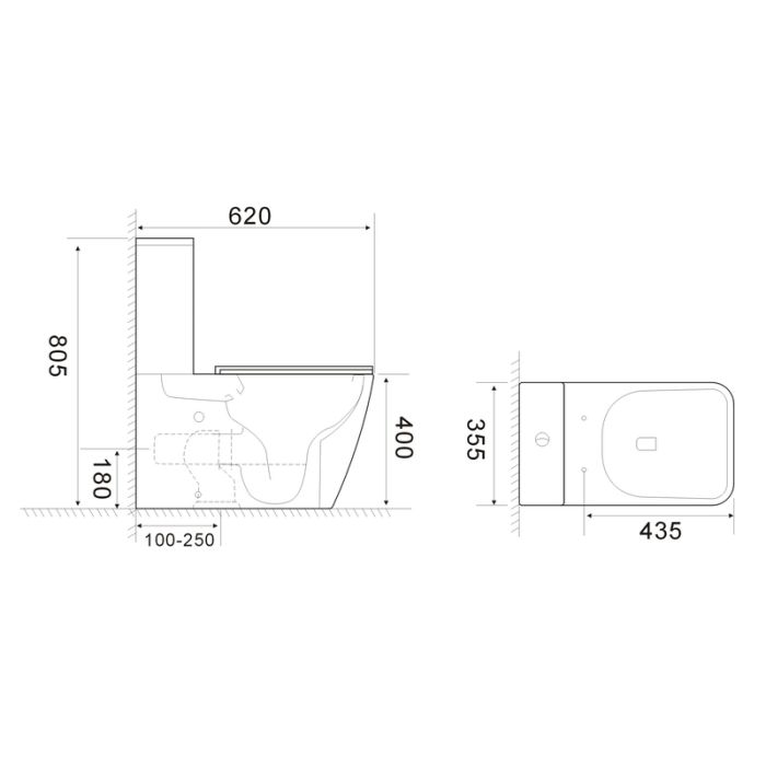 Бачок до унітазу-компакту Mixxus Quadro-0404-T1 Tank 660х360х820 зі зливною арматурою (MI8315)