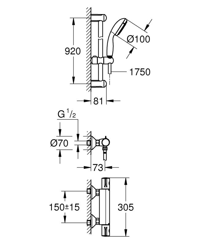Термостат для душу із душовим гарнітуром Grohe Grohtherm 800 (34566001)