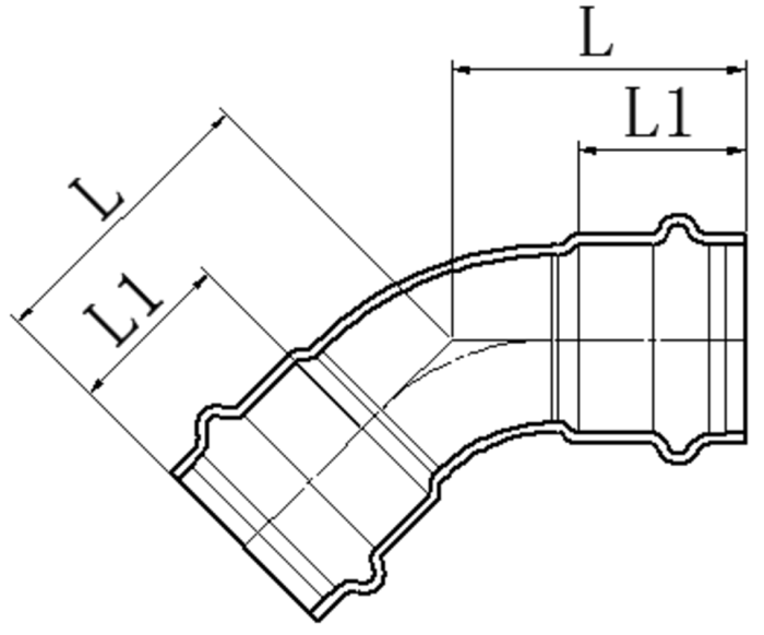 Коліно 45° дворозтрубне Koer KQ.B35-2 Press-Inox AISI 304 35x35 (KR6436)