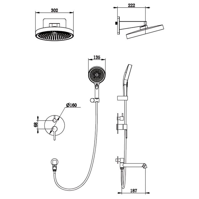 Вбудована душова система Koer KB-66029-01 3 функції, колір хром (KR5483)
