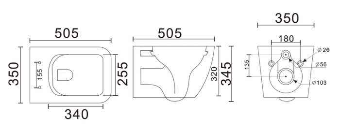 Унітаз підвісний Mixxus Premium QUADRO-0305-R GRAY 510x350x345mm система змиву RIMLESS (MP6656)