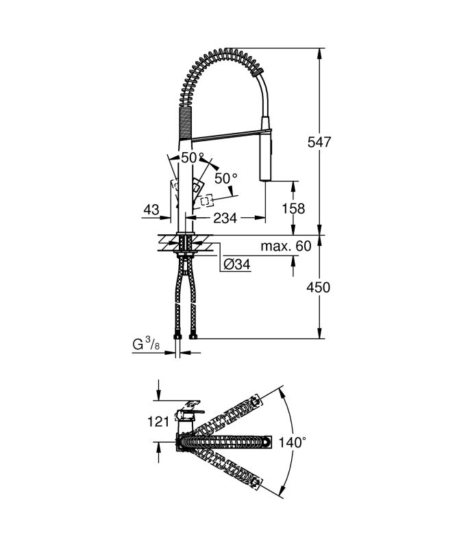 Змішувач для кухні з гнучким виливом Grohe Eurocube (31395DC0)