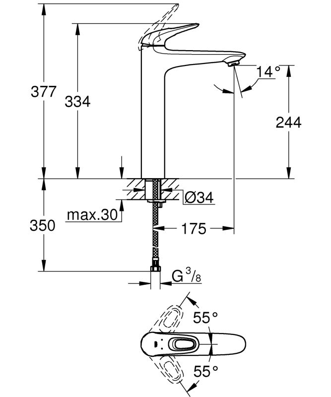 Змішувач на стільницю для раковини XL-розміру Grohe Eurostyle (23570003)