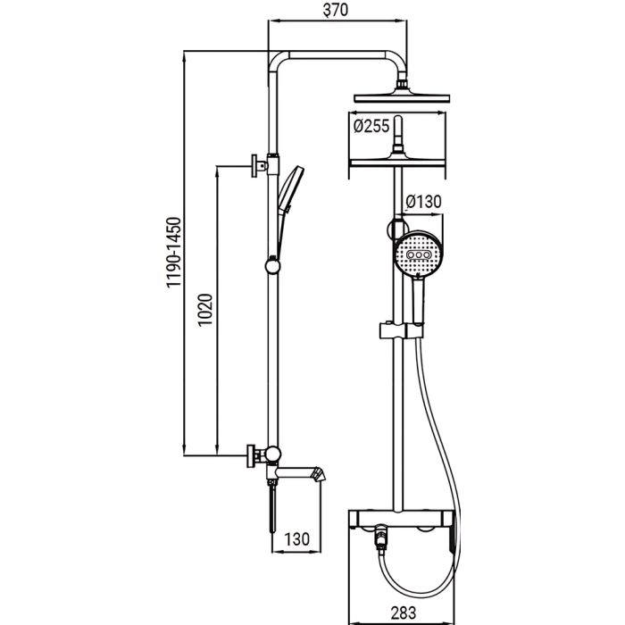 Душова колонна зі змішувачем Koer KB-56029-05 3 функції, колір чорний (KR5490)