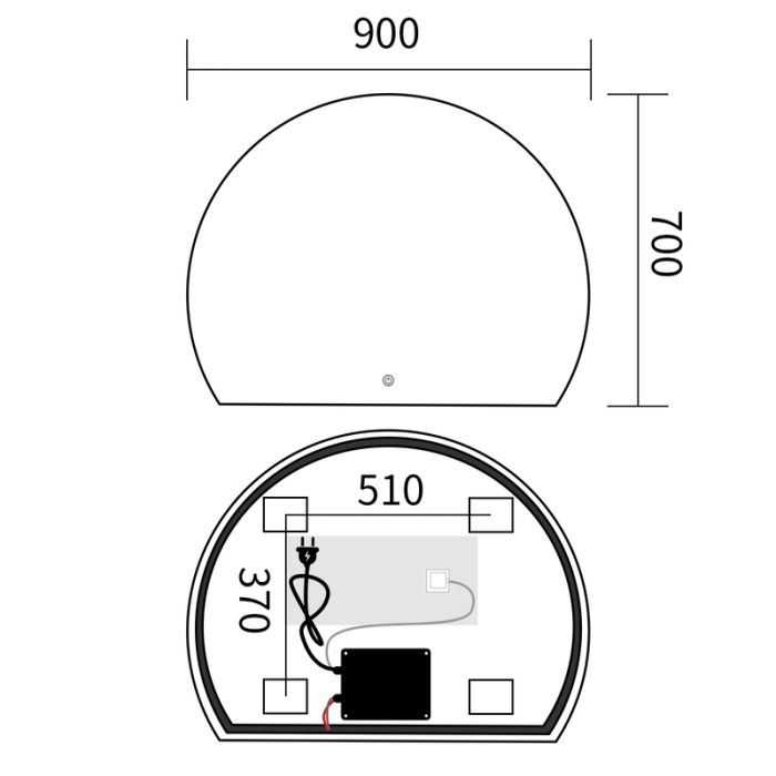 Дзеркало Mixxus Premium TOPPER MS01-90x70-Reverse з Led Touch, Anti-fog, димером (3-6,5kK) (MP6632)