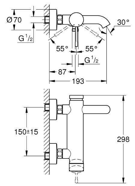 Одноважільний змішувач для ванни Grohe Essence (25250KF1)