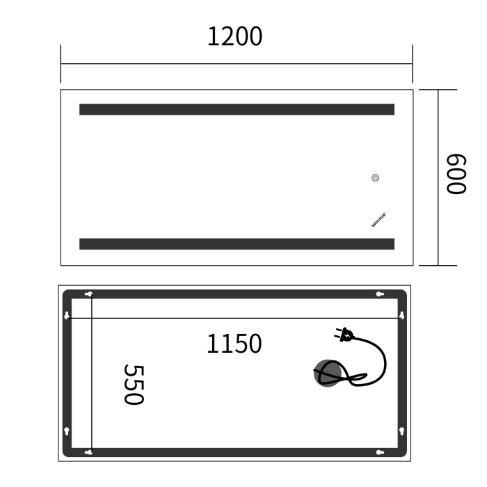 Дзеркало Mixxus Premium LINES MR17-120x60-Reverse з Led Touch, Anti-fog, димером, регулятором яскравості (MP6626)