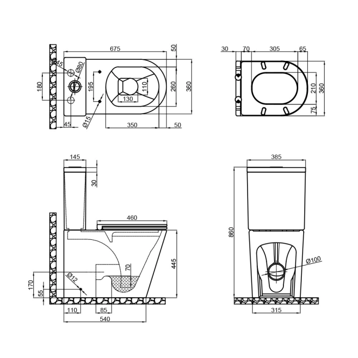 Чаша унітазу-компакту Mixxus Premium Bevel-0402-R Bowl 670х390х880 Rimless без сидіння (MI8354)