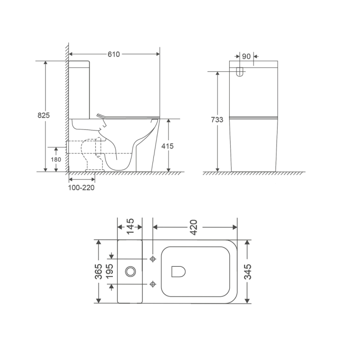 Чаша унітазу-компакту Mixxus Premium Quadro-0401-T1 Bowl 610х365х825 Tornado 1.0 без сидіння (MI8343)