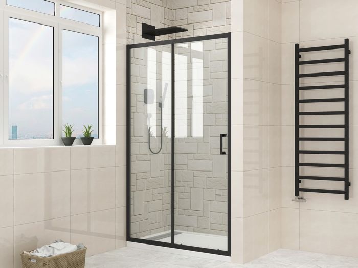Двері в нішу Mixxus Premium DIVERSE SD01-120x185-TR Black прозоре скло 5мм (MI6877)